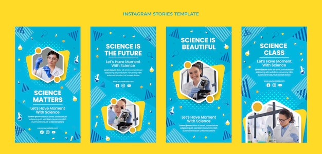 Vetor histórias de instagram de ciência de design plano