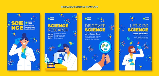Histórias de instagram de ciência de design plano