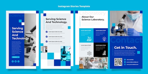 Histórias de instagram de ciência de design plano