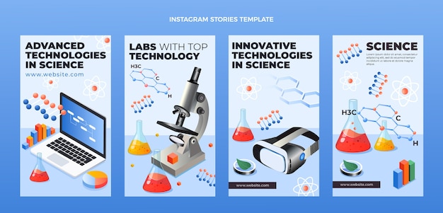 Vetor histórias de instagram de ciência isométrica