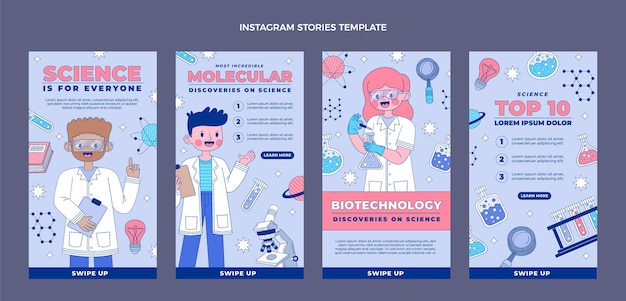 Vetor histórias de instagram de ciência plana