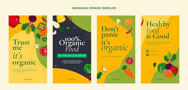 Histórias de instagram de comida de design plano