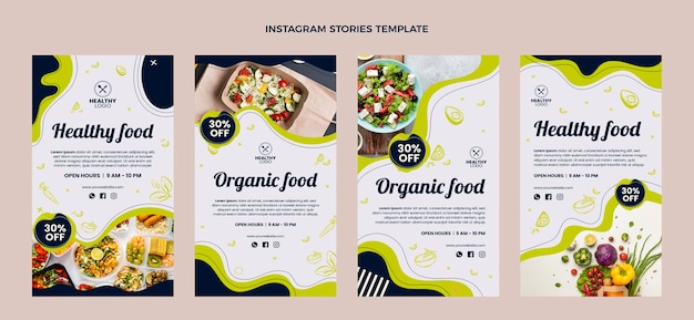 Histórias de instagram de comida saudável de design plano