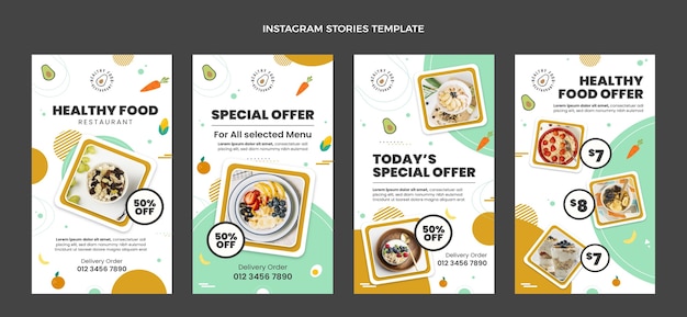 Histórias de instagram de comida saudável de design plano