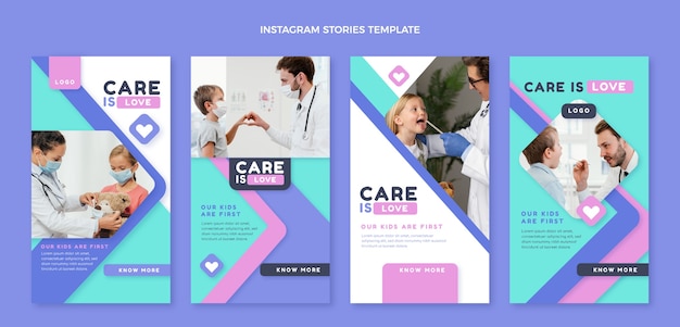 Vetor histórias de instagram de cuidados médicos de design plano