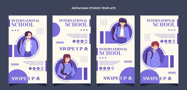 Vetor histórias de instagram de escola internacional de design plano