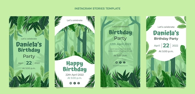 Histórias de instagram de festa de aniversário desenhadas à mão