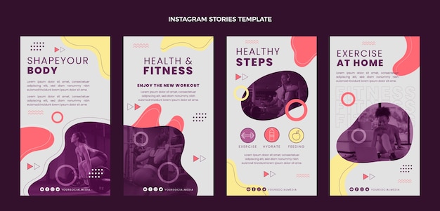 Histórias de instagram de fitness de design plano