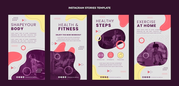 Vetor histórias de instagram de fitness de design plano