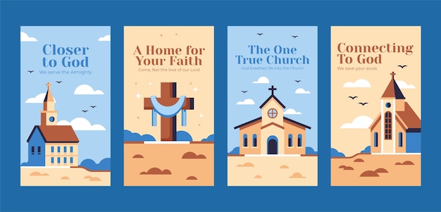 Vetor histórias de instagram de igreja de design plano