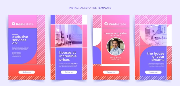 Vetor histórias de instagram de imóveis em gradiente