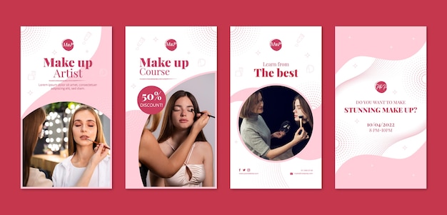 Histórias de instagram de maquiador mínimo de design plano