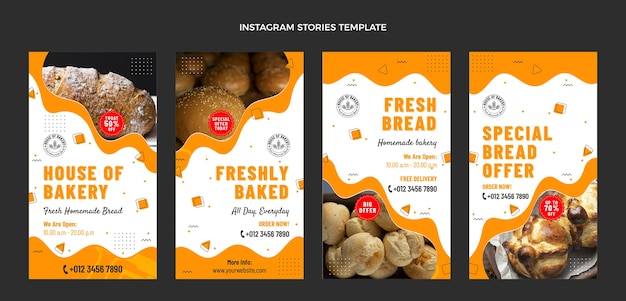 Vetor histórias de instagram de padaria de design plano
