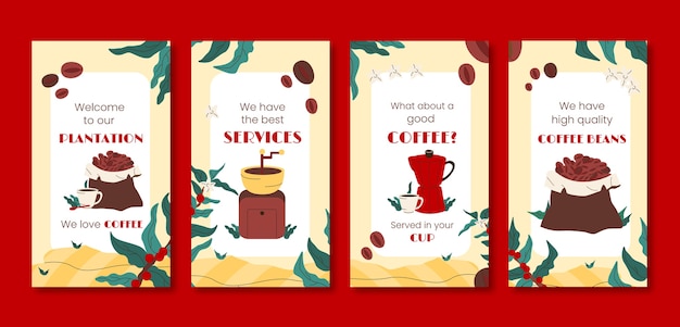 Histórias de instagram de plantação de café desenhadas à mão