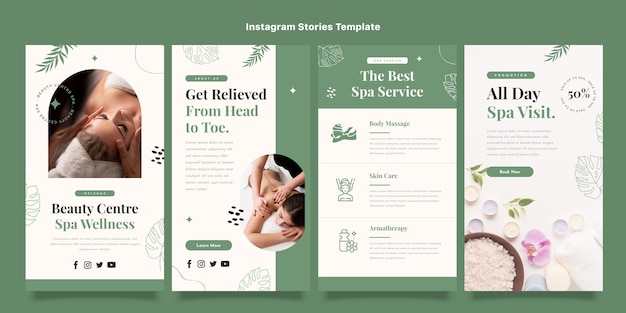 Vetor histórias de instagram de spa de design plano