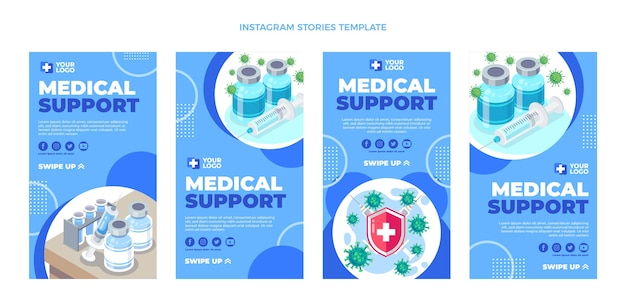 Vetor histórias de instagram de suporte médico de design plano