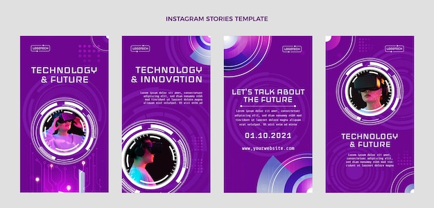 Vetor histórias de instagram de tecnologia de textura gradiente