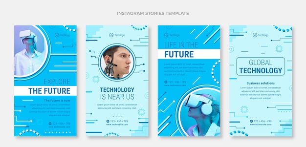 Vetor histórias de instagram de tecnologia mínima de design plano
