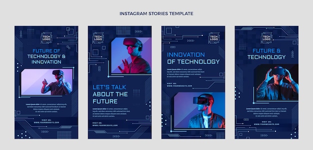 Vetor histórias de instagram de tecnologia mínima de design plano