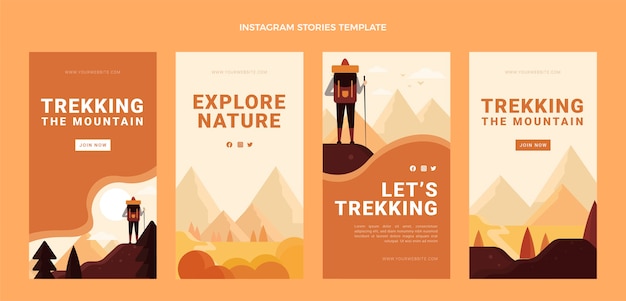 Vetor histórias de instagram de trekking de design plano