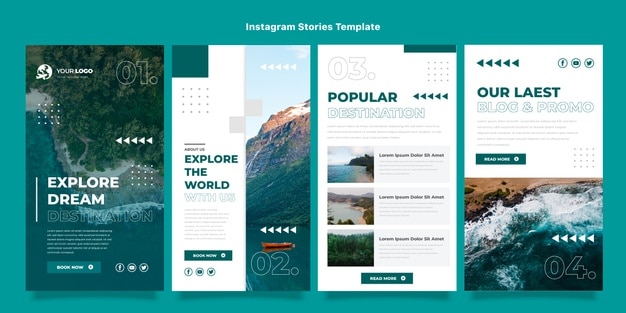 Histórias de instagram de viagens em design plano