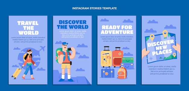 Histórias de instagram de viagens em design plano