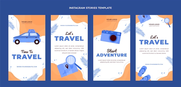 Vetor histórias de instagram de viagens em design plano