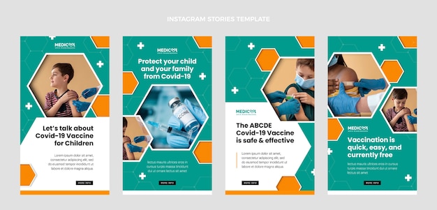 Vetor histórias de instagram médicas de design plano