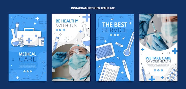 Vetor histórias de instagram médicas de design plano