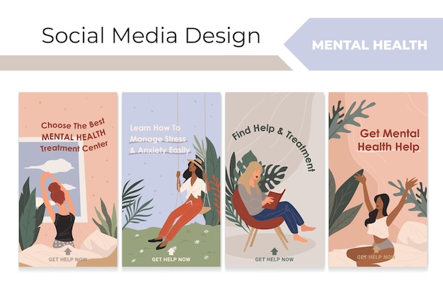 Histórias de mídia social definidas para serviço de saúde mental