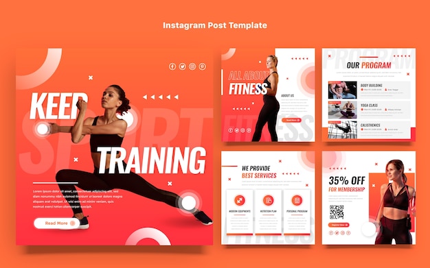 Vetor histórias de postagens de instagram de fitness gradiente