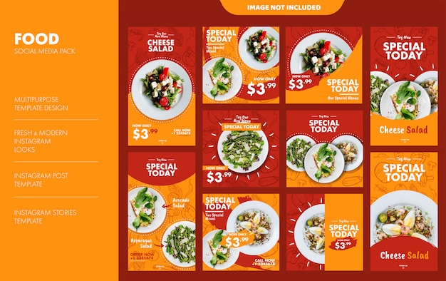 Histórias do Instagram de alimentos e conjunto de modelos de feed