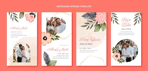 Histórias do Instagram de casamento boho em aquarela