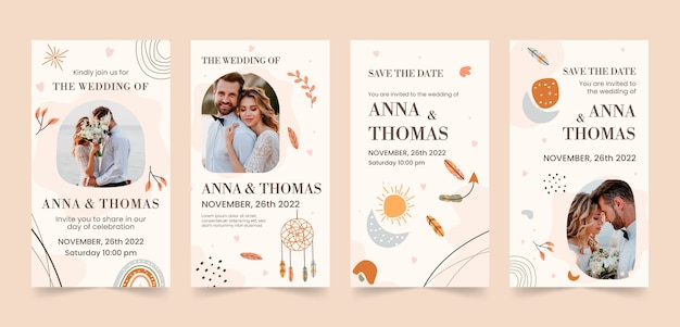 Histórias do instagram de celebração de casamento desenhadas à mão