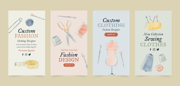 Histórias do instagram de design de roupas em aquarela
