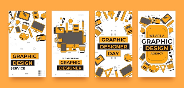 Vetor histórias do instagram de designer gráfico desenhadas à mão