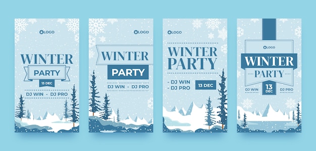 Vetor histórias do instagram de festa de inverno de design plano