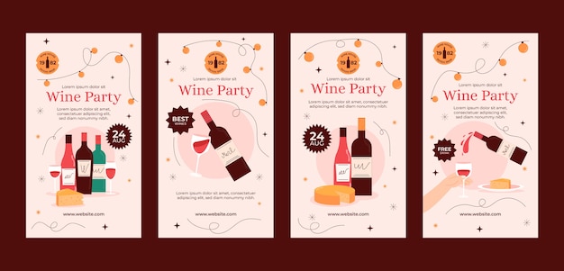 Histórias do instagram de festa de vinho de design plano