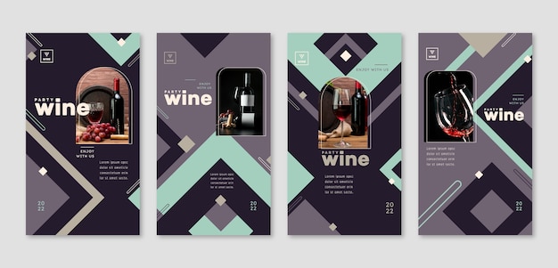 Histórias do instagram de festa de vinho de design plano