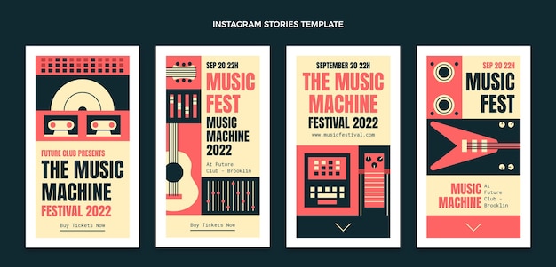 Vetor histórias do instagram de festival de música em mosaico plano