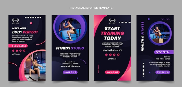 Vetor histórias do instagram de fitness gradiente