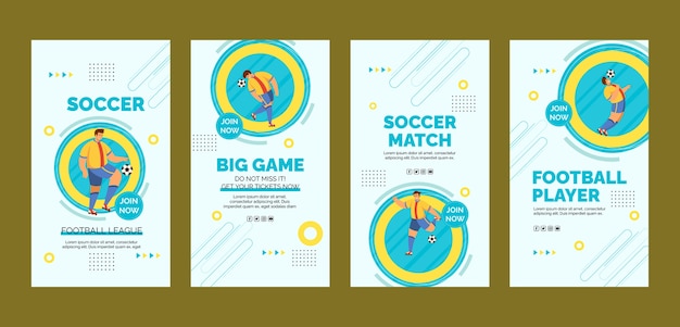 Histórias do instagram de jogo de futebol de design plano