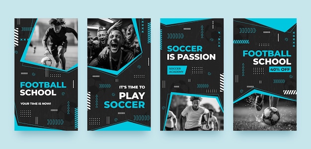 Vetor histórias do instagram de jogos de futebol de design plano