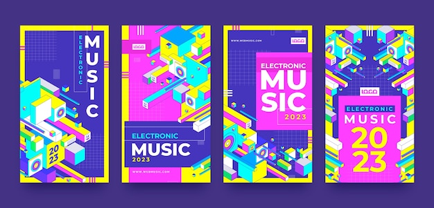 Vetor histórias do instagram de música eletrônica de design plano