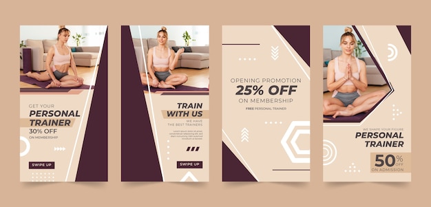 Histórias do instagram de personal trainer de design plano