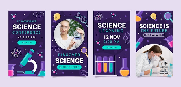 Histórias do Instagram de pesquisa científica em design plano