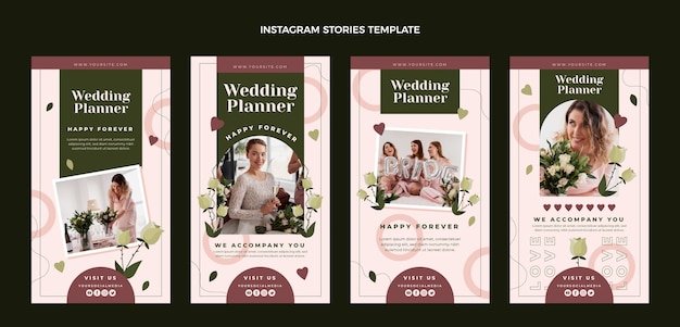 Vetor histórias do instagram de planejador de casamento de design plano