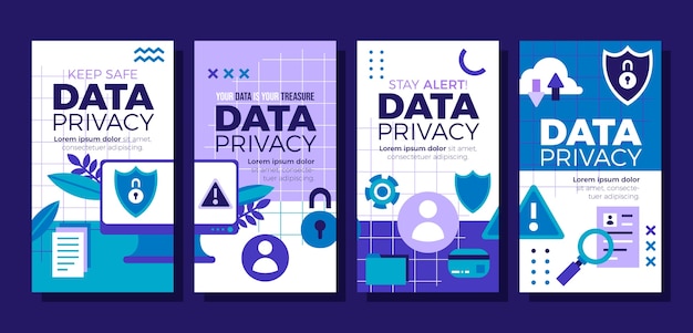 Histórias do instagram de privacidade de dados de design plano