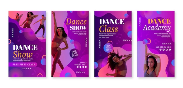 Vetor histórias do instagram de show de dança gradiente