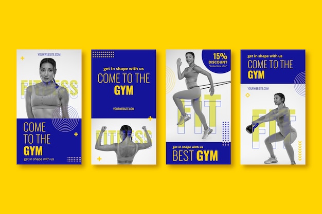 Histórias do instagram de treinamento de academia de design plano